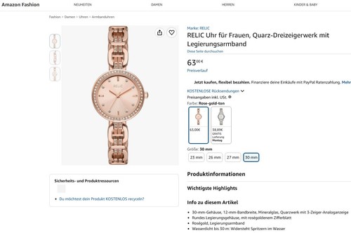 Relic fossil damen uhr - relic,